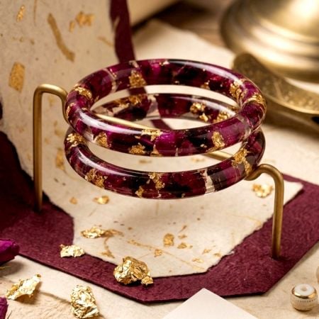 Handcrafted Resin Flower Preserve Bangle Pair